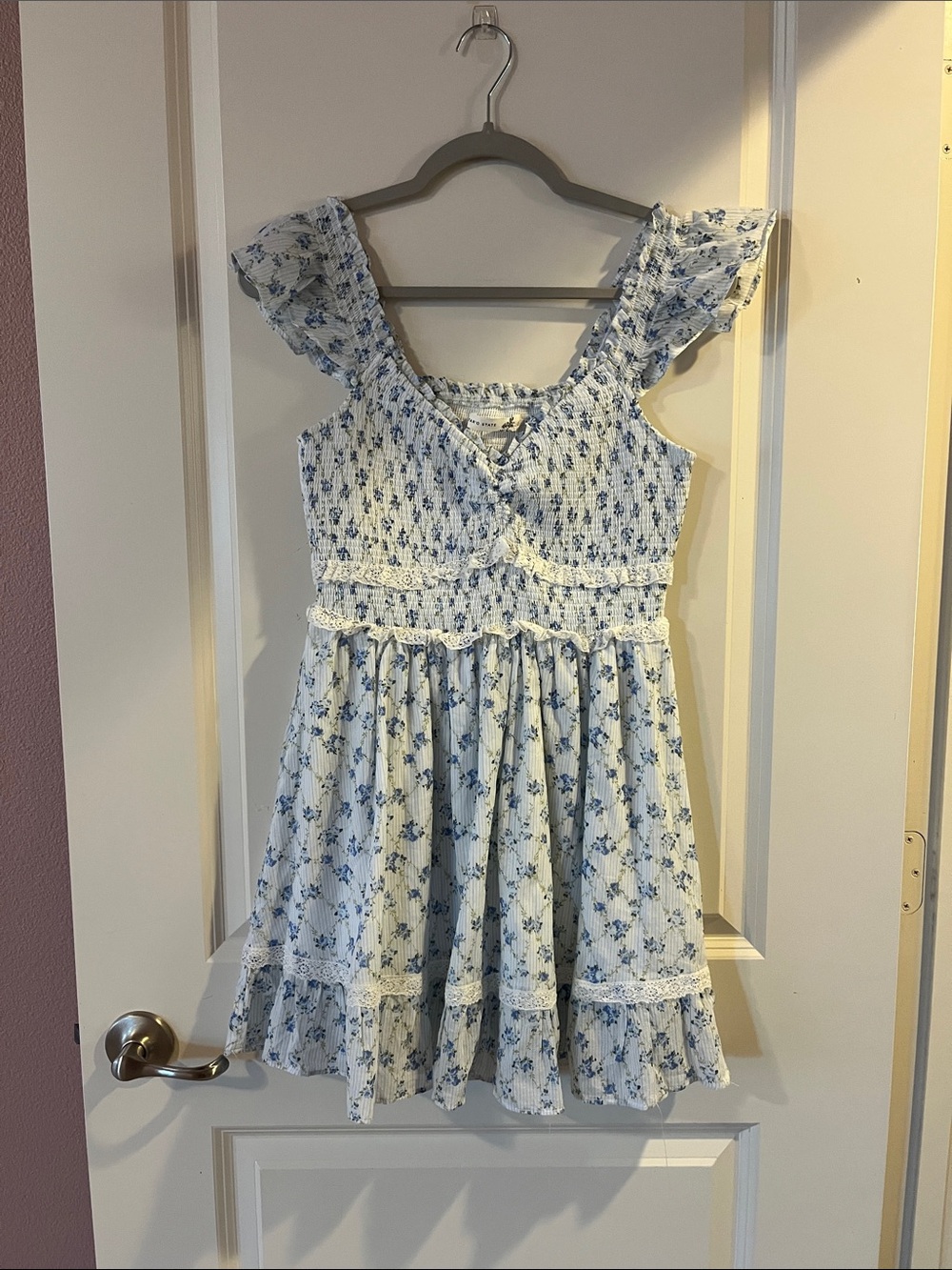 Altar'd State Light Blue Floral Ruffle Mini Dress